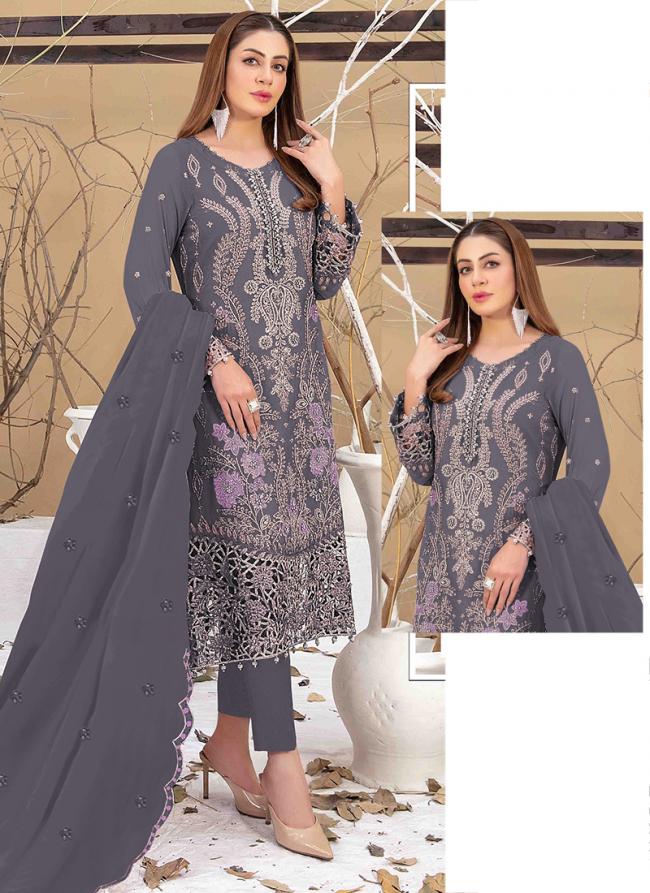 Faux Georgette Dark Gray Party Wear Multi Thread Work Pakistani Suit